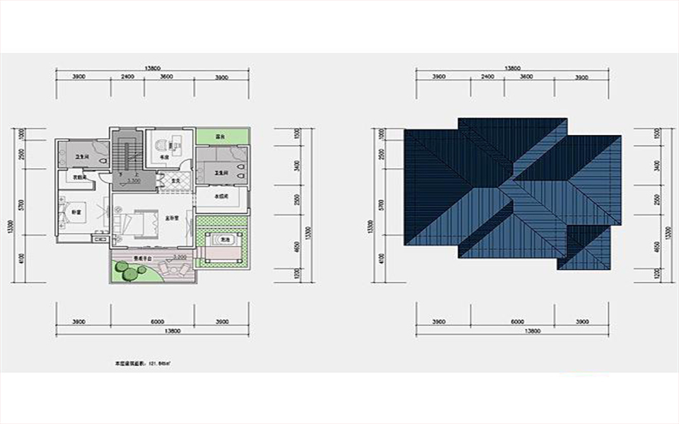 吉森北纬18度独栋别墅A1住宅二层平面图 3室  建筑面积121.845㎡