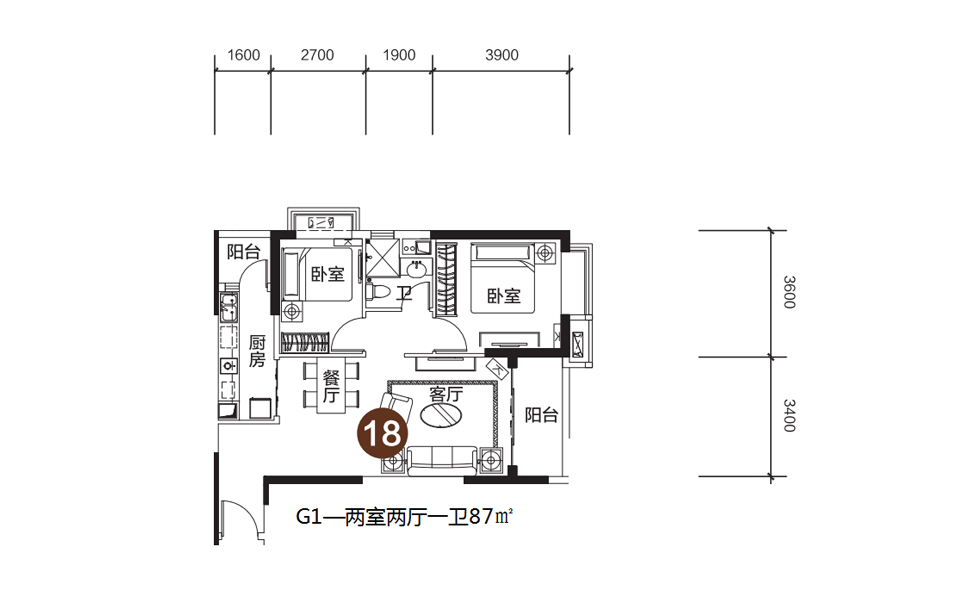 瞰海酒店式平层公寓（G1户型）