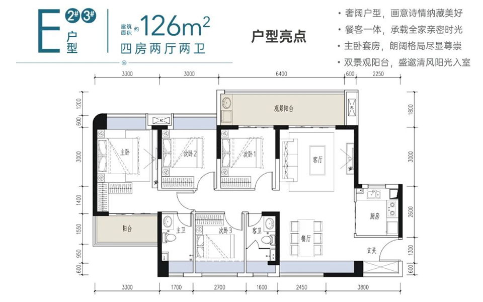 E户型 4房2厅2卫