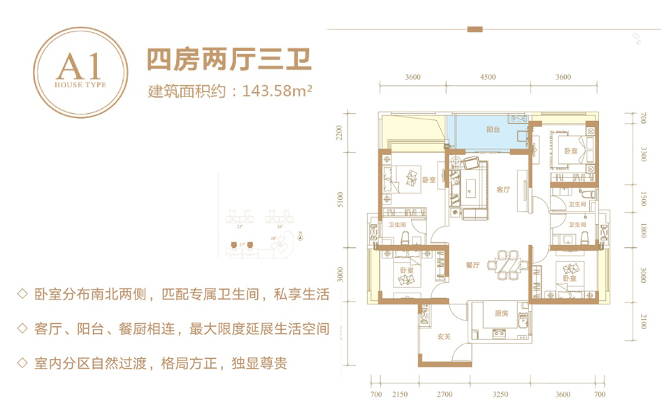 A1户型 4房2厅3卫