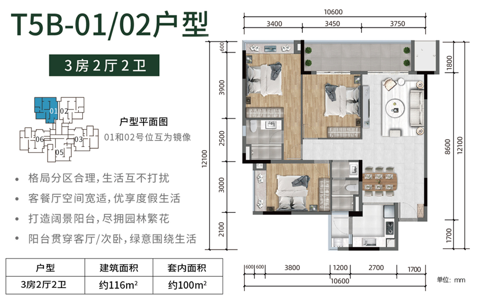 T5B-01户型 3房2厅