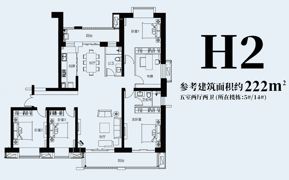 H2户型 5房2厅2卫