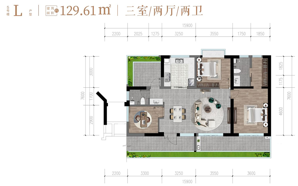 5号楼L户型 3房2厅2卫